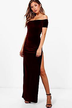 Boohoo Charley Velvet Thigh Split Maxi Dress