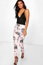 Boohoo Sarai Large Floral Skinny Trousers Nude