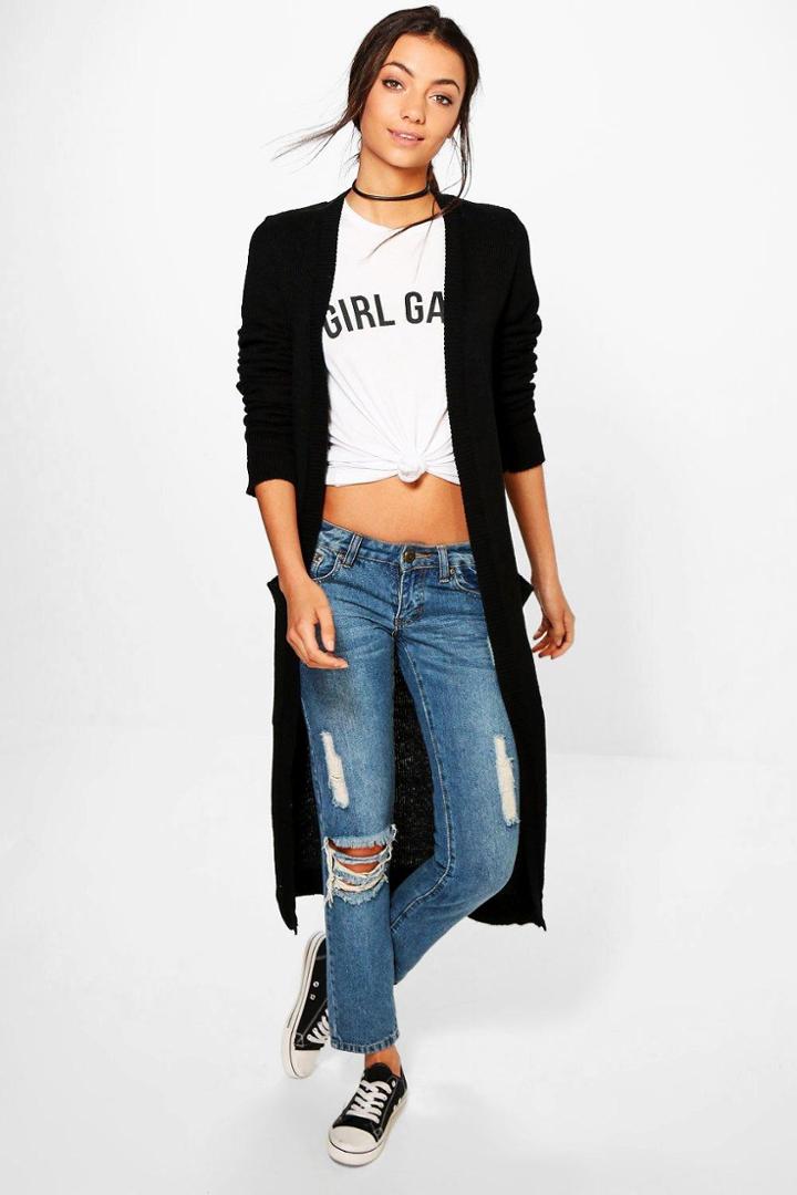 Boohoo Tall Sinead Chunky Knit Longline Cardigan Black