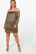 Boohoo Plus Nikita Metallic Off Shoulder T-shirt Dress