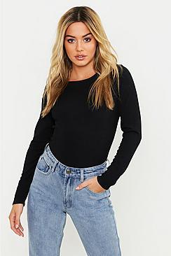 Boohoo Petite Rib Long Sleeve Basic Top