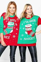 Boohoo Skye Naughty & Nice Twin Christmas Jumper