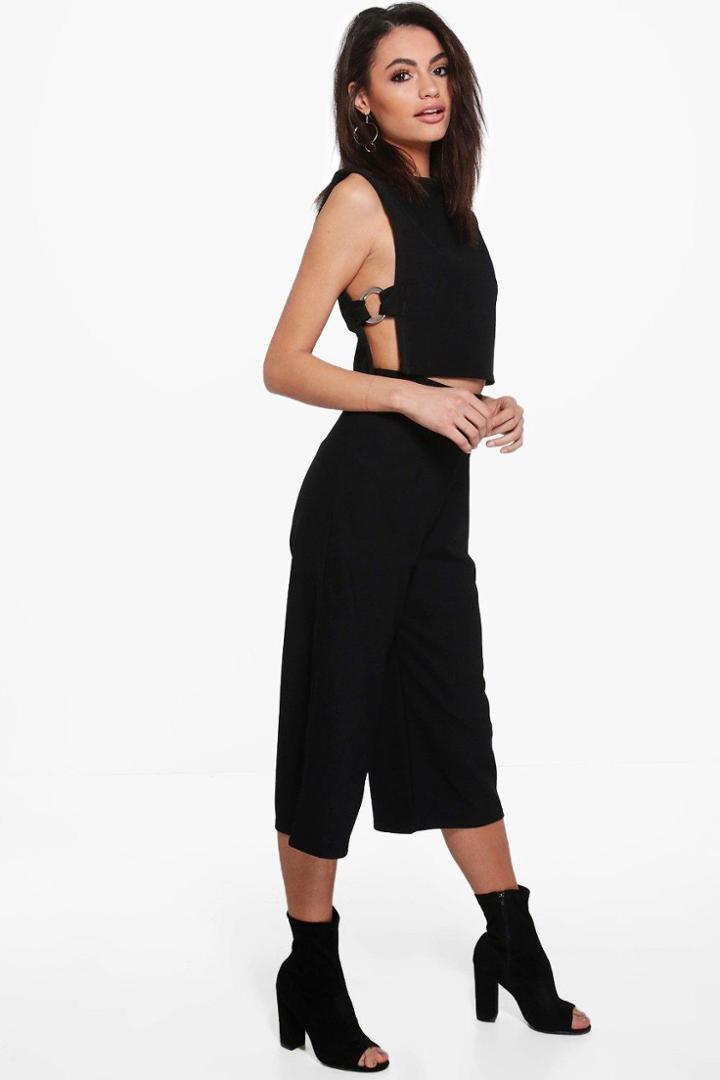 Boohoo Fran O-ring Tabard Crop & Culotte Co-ord Set Black