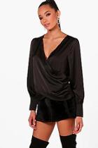 Boohoo Harriet Wrap Front Plunge Blouse