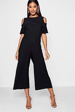 Boohoo Emily Crepe Ruffle Culotte Jumpsuit