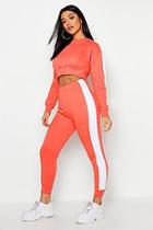 Boohoo Side Stripe Cropped Sweat And Jogger Set