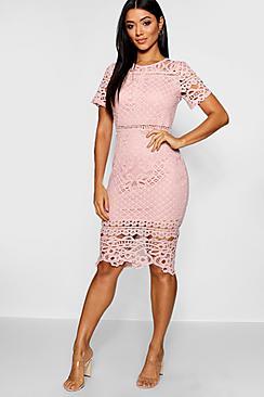 Boohoo Lara Lace Panelled Cap Sleeve Midi Dress