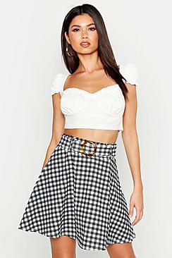 Boohoo Tonal Gingham Horn O Ring Skater Skirt