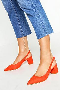 Boohoo Pointed Toe Slingback Low Block Heel Ballets