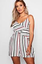 Boohoo Plus Wrap Over Stripe Playsuit