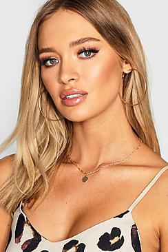 Boohoo Scallop Edge Coin Pendant Necklace