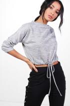 Boohoo Rebecca Drawstring Waist Batwing Knitted Top Grey