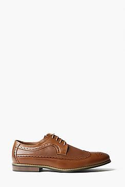 Boohoo Tan Textured Brogues With Perforated Detail