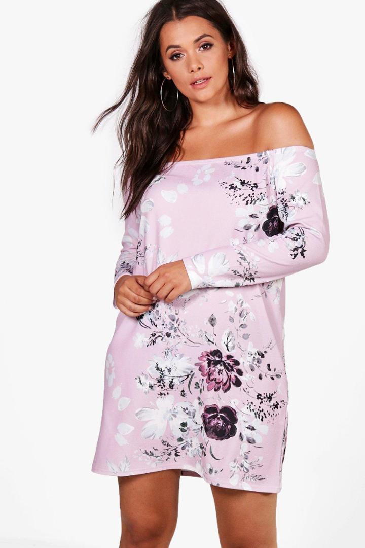 Boohoo Plus Eve Off The Shoulder Floral Dress Multi