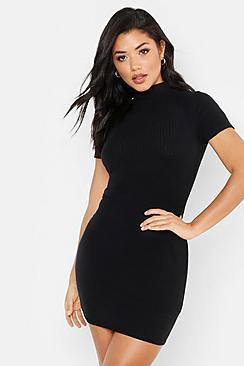 Boohoo Washed Pastel Ribbed High Neck Mini Dress