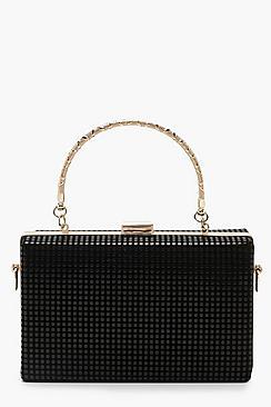 Boohoo Chainmail Effect Box Clutch With Handle