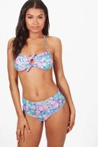 Boohoo Orlando H/w Floral Bandeau Bikini Blue