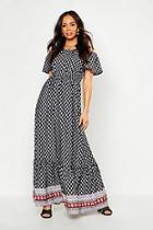 Boohoo Off The Shoulder Boarder Print Maxi Dress