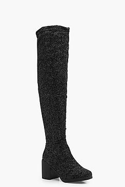 Boohoo Vanessa Glitter Spotted Velvet Over The Knee Boot