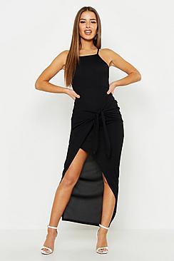 Boohoo Petite High Neck Wrap Skirt Maxi Dress