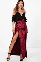 Boohoo Reese Velvet Extreme Double Split Maxi Skirt