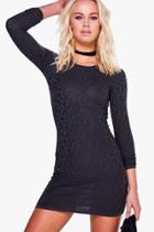 Boohoo Jessica Crinkle Textured Long Sleeve Dress Grey