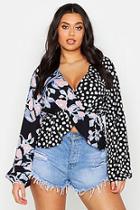 Boohoo Plus Woven Viscose Mixed Floral Twist Blouse