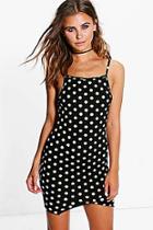 Boohoo Petite Sian Spot Print Square Neck Bodycon Dress