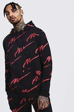 Boohoo All Over Man Printed Hoodie