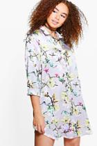 Boohoo Plus Sadie Floral Satin Shirt Dress Grey