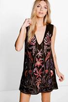 Boohoo Boutique Amra Beaded & Embroidered Shift Dress Black
