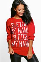 Boohoo Charlotte Sleigh My Name Christmas Jumper Red