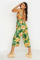 Boohoo Ruffle Open Back Tropical Print Jumpsuit