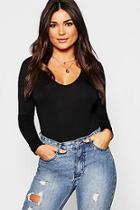 Boohoo Long Sleeve V Neck T-shirt