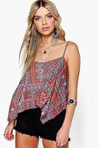 Boohoo Lexi Printed Woven Hanky Hem Cami