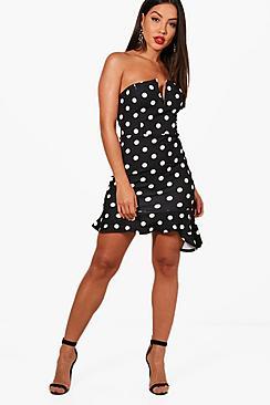 Boohoo Polka Dot Bandeau Bodycon Dress