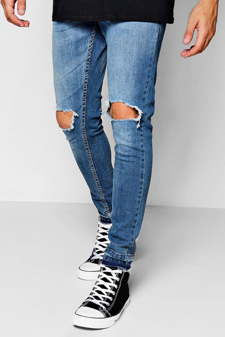 Boohoo Blue Wash Skinny Fit Distressed Jeans Blue