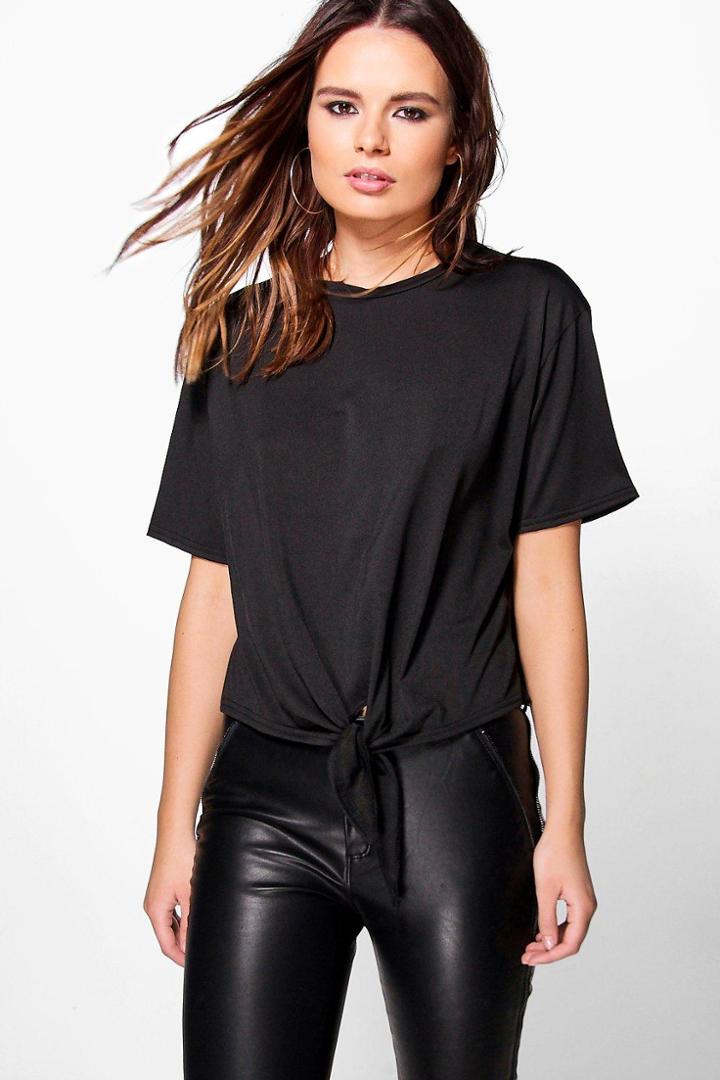 Boohoo Rachel Tie Waist T-shirt Black