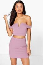 Boohoo Amra Off The Shoulder Top & Mini Skirt Co-ord Set