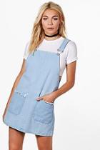 Boohoo Claire Fray Patch Pocket Pinafore Denim