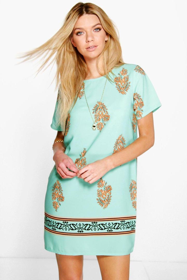 Boohoo Rebecca Cap Sleeve Shift Dress Mint