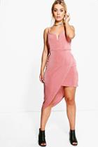 Boohoo Plus Lois Asymmetric Midi Dress Rose