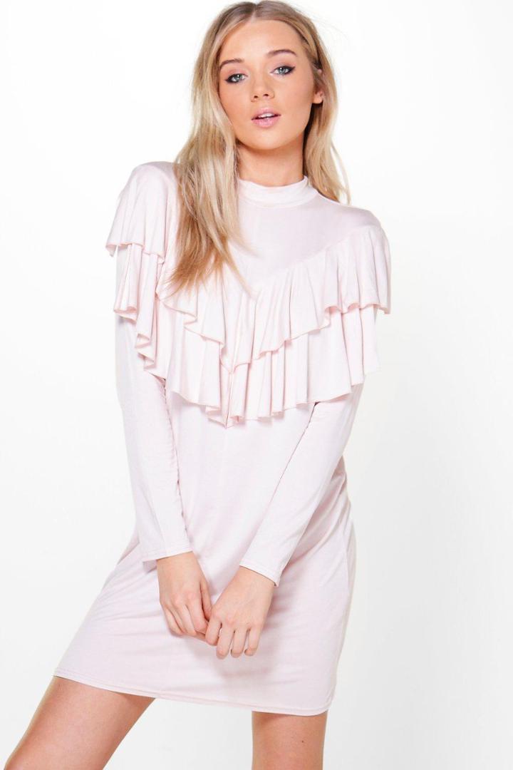 Boohoo Tamara Double Ruffle Layer Shift Dress Lotus