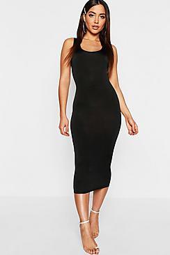 Boohoo Scoop Neck Disco Slinky Midi Dress
