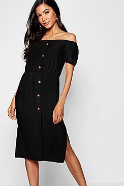 Boohoo Hom Effect Button Through Midi Dress