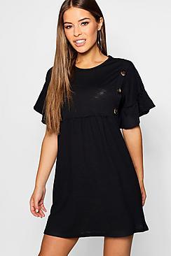 Boohoo Petite Mock Horn Button Smock Dress
