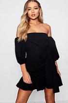 Boohoo Olivia Off The Shoulder Ruffle Tie Waist Dress