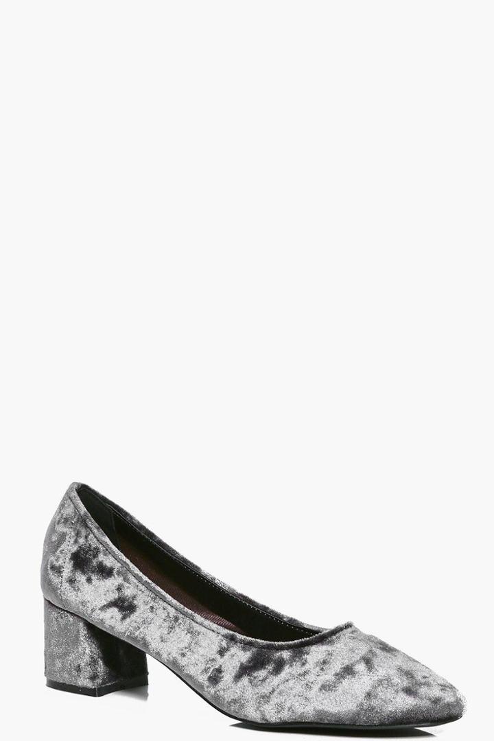 Boohoo Nancy High Vamp Block Heel Ballet Grey