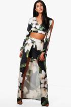 Boohoo Penny Floral Crop & Split Front Maxi Co-ord Multi