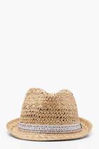 Boohoo Kerry Aztec Trim Straw Trilby Hat